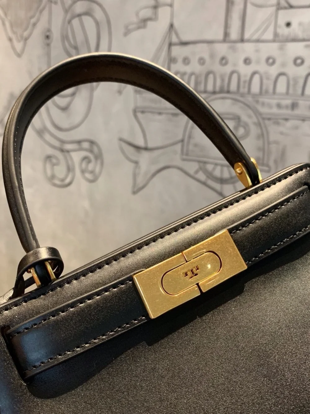 Tory Burch Black Mini Top-Handle Bag with Gold Hardware